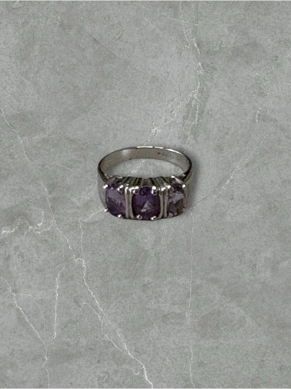 Platinum over 925 Silver SETA Amethyst Ring - Size 8